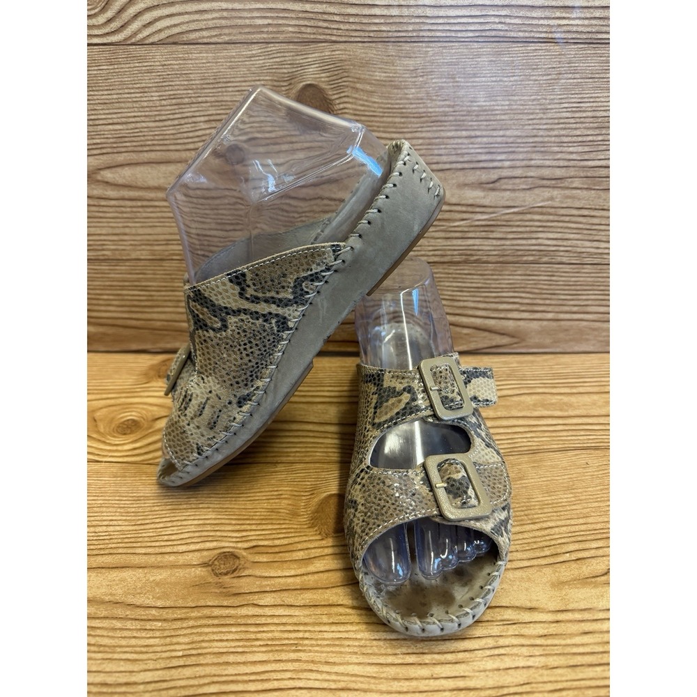 La Plume Women's Italian Leather Slides Sandals 38 US 7.5-8‎ Snake Print Buckle